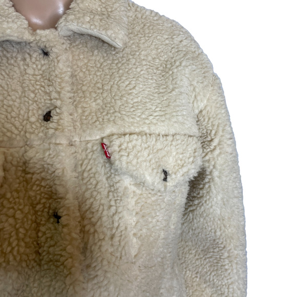 Women's Large Levi's Sherpa Button Front Faux Fur Trucker Jacket - Picture 3 of 5